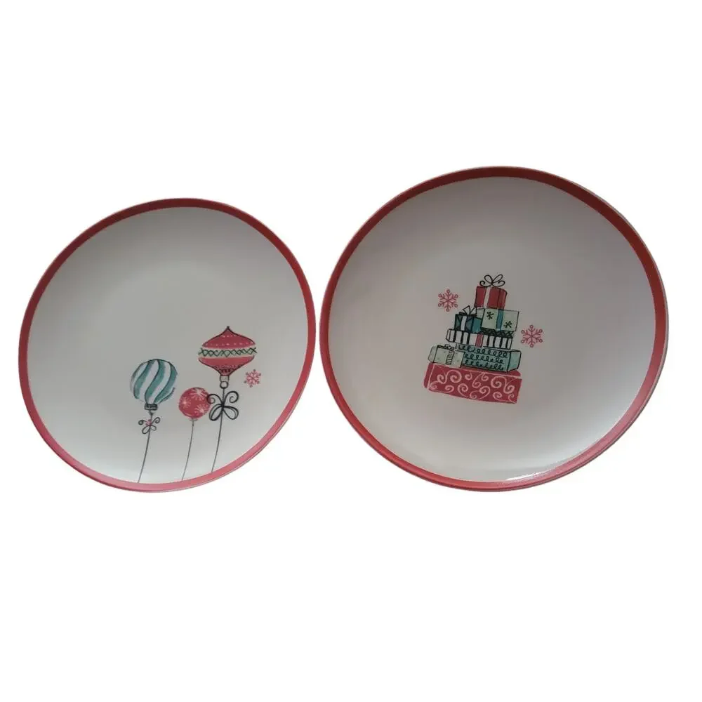 American Atelier Salad Plates Christmas Bulbs‎ and Presents Porcelain Set of two